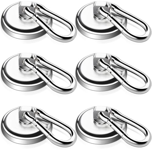 6 Stück Magnethaken Extra Stark Neodym Magnete mit drehbarem Karabiner, 32mm 30kg Starke Magnetkraft