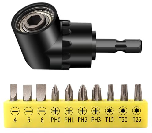 WEDAMOO 11 Piezas Adaptador de Destornillador Angular Set, 105° Taladro de Ángulo Recto, Taladro Angular Multifunción, Vástago Hexagonal de 1/4 Pulgadas para taladrar y atornillar espacios estrechos