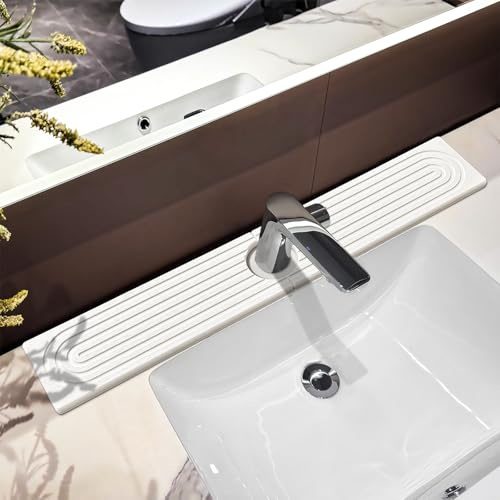 Stone Faucet Mat For Kitchen Sink, 23.6 Diatomite Quick Drying Stone Mat For Kitchen Sink, Sink Splash Guard, Super Absorbent, Sink Stone Quick Dry Around Faucet For Bathroom Counter (White)