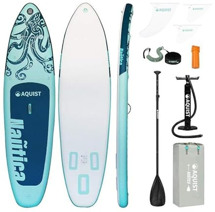 IPW AQUIST NATICA 10 tum Uppblåsbart ställ paddle board surfbräda SUP komplett paddleboard tillbehör justerbar paddel, pump, ISUP reseryggsäck, linne, vattentät väska, padelbräda för vuxna