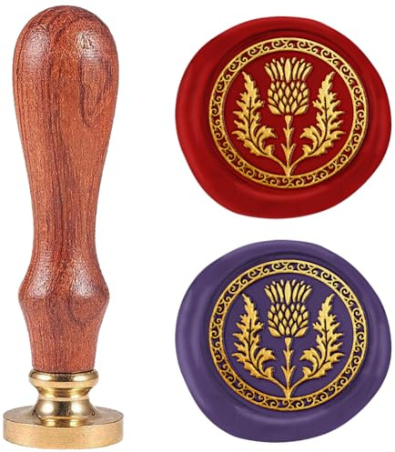 DELORIGIN Sceau de Cire à Cacheter en Forme de Chardon Écossais de 25mm Tampons de Scellement Rétro Tête en Laiton Amovible Cire à Cacheter pour Enveloppe Lettre de Vœux Mariage