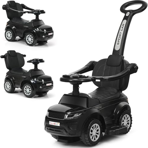 GOPLUS Porteur Évolutif Bebe 3 en 1 Pousser, Jouet Voiture a Pousser Porteur Enfants pour Enfants 1-3 Ans Charge 25KG Apprendre Marcher avec Musique et Klaxon (Noir)