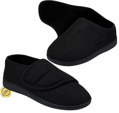 OrtoPrime Ortopediska tofflor dam och herr skor breda fötter - damskor speciell bredd uppblåsta fötter - tofflor för kvinnor - sneakers äldre eller äldre, svart, Large Ancho