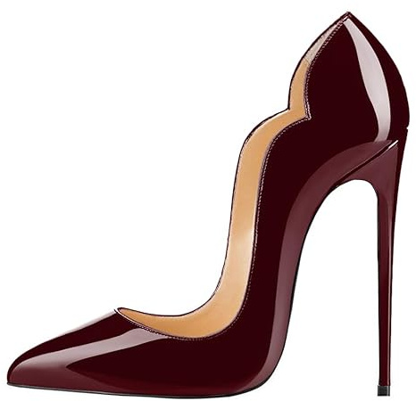Soireelady Scarpe Donna Eleganti Tacchi a Spillo 12 cm con Punta Chiusa, Slip-On Stiletto per Serate e Ufficio, Tacco Donna Classico Borgogna EU37