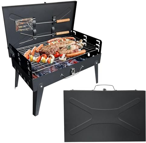 HYSHLC Barbecue au charbon de bois portable pliable - Mini barbecue de voyage - Barbecue de table - Barbecue de pique-nique - En acier inoxydable - Petit barbecue amovible - Pour l'extérieur, le