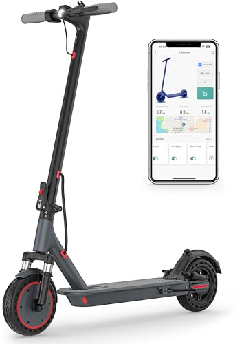 Electric Scooter, 350W Motor, Dual Suspension Kick Scooter, 23 Miles Long Range & 19 MPH & 8.5 Solid Tires, Foldable E Scooter with Smart APP Control, Cruise Control for Adults