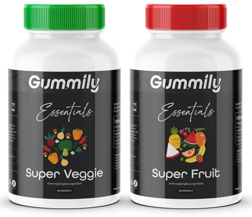 Cápsulas Super Fruit & Super Green Complex – Superalimento – 33 ingredientes de frutas y verduras – 180 Cápsulas – Veganas – Sin Aditivos – Gummily