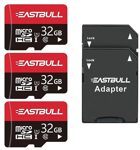 EASTBULL Micro SD Speicherkarten 32GB, microSDHC-Speicherkarte + SD-Adapter, für Smartphones, Desktop-Computer und Drohnen, U1 C10 V10, Full HD und 4K UHD, TF-Karte 3er-Pack + 2 Adapter