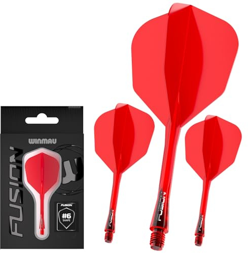 WINMAU Darts Fusion Integrated Flight & Shaft System - No.6 Shape & Design - Rot Farbe, Kurze Länge