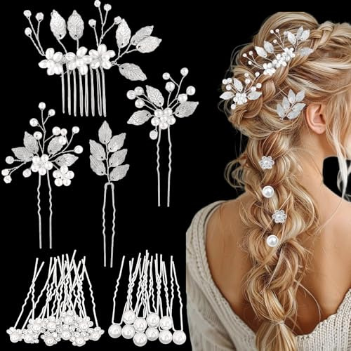 4 accessoires de cheveux mariage femmes, 10 épingles cheveux perle mariée fleur, 10 épingles cheveux strass fleur pour mariées et demoiselles d'honneur