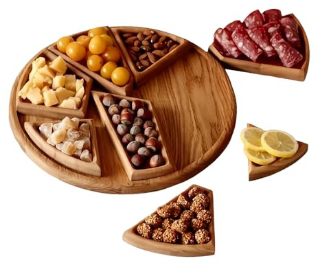 Naqqios Bandejas De Servicio De Comida - 550g Bandeja De Mesa De Mesa, De Porciones De Varias Secciones | Organizador De Platter De 8 Ranuras, Embutidos Snack Trray, De Desayuno