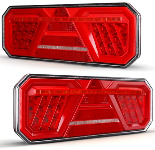Yuanjoy Kit Fari Posteriori LED per Rimorchio, 10-30 V Universale, IP67 Impermeabile, Multifunzionale con Luci Freni, Frecce, Posizione, Retromarcia, Antinebbia