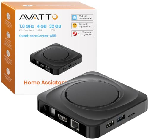 AVATTO Home Assistant Box, Quad-Core Cortex-A55-processor, frekvens 1,8 GHz, RAM 4 GB, ROM 32 GB, USB3.0/USB2.0-portar, HDMI2.0, stöder Zigbee2MQTT och ZHA