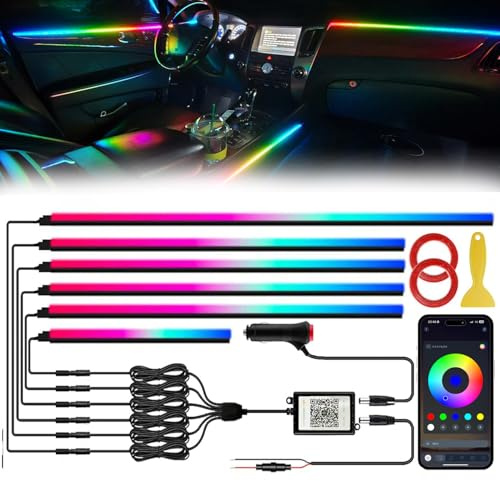 Acrylic Interior Car LED Lights with Wireless APP 6 in 1,Ambient Lighting Kits Fiber Optic Strip LEDs,16 Million Colors Music&DIY Function, Car Decorations Interior Accessories Gifts for Women Men