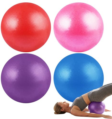 4 stycken pilateskula 25 cm, gymnastikboll liten anti-burst, liten pezciboll | Mjuk halkfri yogaboll med uppblåsbart sugrör, förtjockad pilatesboll redondoboll för stretching, balansträning