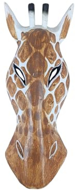 Artisanal máscara Jirafa (Madera H30 cm Estilo Trofeo de Caza.