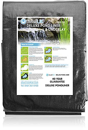 Swell UK 2.5 x 3m Pond Liner and Free Underlay | Ideal for Koi & Fish Pools Fountains and Streams | Flexible & Impermeable for Reinforced Durable Landscaping | Heavy Duty HDPE - 40 Year Guarantee