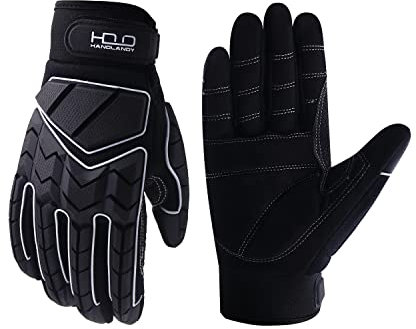 Gants de mécanicien robustes, rembourrés, anti-vibrations, anti-abrasion, anti-chocs (M, noir)