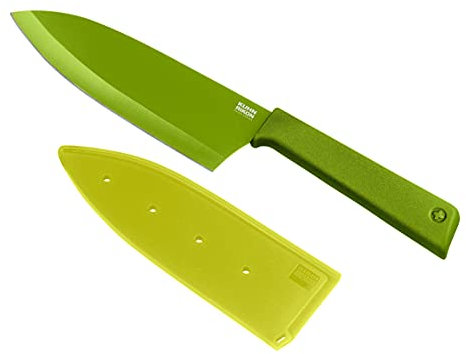KUHN RIKON Colori+ - Coltello Santoku con guaina di sicurezza, 22 cm, colore: Verde