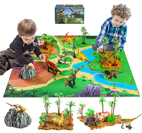 GIUHAT Dinosaur Toys for Boys Age 3-6, Dinosaur Figures with Play Mat, Christmas Xmas Gifts, Present/Gifts for Kids, Tyrannosaurus Rex/Triceratops/Stegosaurus/Velociraptor