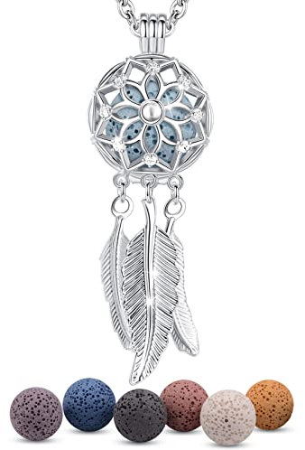 EUDORA Harmony Ball Traumfänger Aromatherapie Kette Damen Aroma Diffusion Halsketten Frauen Aroma Oel Diffuser Charme Anhänger Yoga Meditations Schmuck Geschenke für Mutter Lavaestein 7PCS, 24
