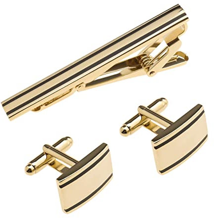 YINETTECH 3er Set Herren Krawattenklammer und Manschettenknöpfe Set Business Hemden Krawattenklammer Krawattenklammer Geschenk für Hochzeit Party Geschäftstreffen Vatertag Valentinstag Gold