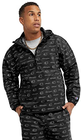 Champion Chaqueta cortavientos para hombre con capucha de buceo, Big C Little Script Negro, X-Large