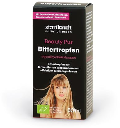 startkraft Bittertropfen ohne Alkohol Beauty Pur 50 ml, Bitterstoffe Tropfen mit effektiven Mikroorganismen und fermentierten Wildkräutern, vegan und glutenfrei