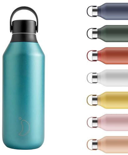 Chilly's Bottle Series 2 - Bottiglie Termiche in Acciaio Inossidabile con Colletto Liscio e Laccetto - Atlantis, 500ml