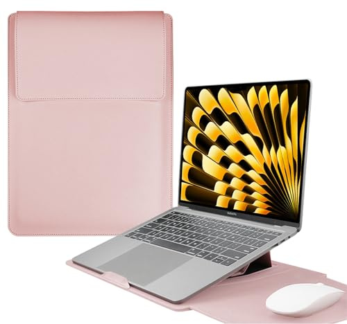 HaruYo 15-16 Pollici Custodia per Computer Portatile con Supporto Funzione Laptop, PU Pelle Portatile Sleeve per MacBook Air/MacBook Pro/Surface Dell Lenovo HP ASUS Acer (15-16 Pollici | Rosa)