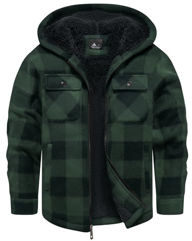 zitysport Chaqueta Niños Camisa Invierno Gruesa Sudadera con Capucha A Cuadros Niño Cremallera Cálida De Franela Chicos Sudadera Aire Libre Forrado Invierno Para Bolsillo(OscuroVerde XL)