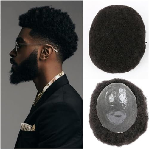 Hair Toupee men Afro Toupet for hommes peau fine PU Base postiches de cheveux humains perruques de cheveux humains 8x10 pouces prothèse de cheveux masculins 6mm système de cheveux bouclés crépus rempl