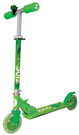 Zinc Two Wheeled Explorer Kids Scooter for Ages 3+ – Folding 2-Wheel Kick Scooter with Light Up Wheels, Lightweight, Height Adjustable, Anti-Slip Footplate, Rear Footbrake