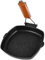 NIHUIFDPY 20cm Carbon Steel Grill Pan with Non-Stick Coating and Folding Wood Handle, Griddle Pan for Oven & Induction & Gas hobs, Square Induction Grill Pan for Meat Fish and Vegetables(20cm)