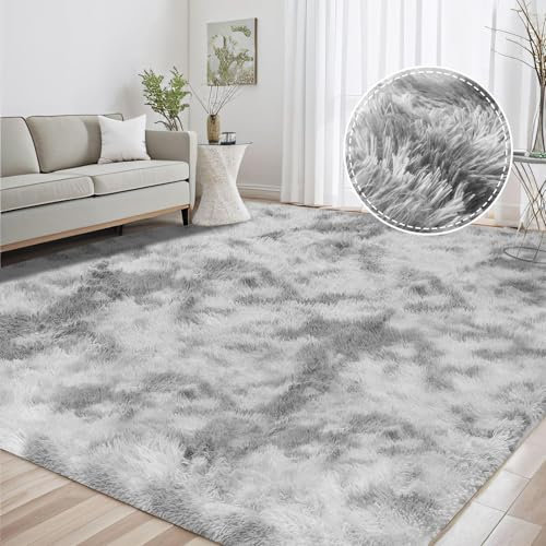 ZRSDIXKI Teppich Grau Teppich Wohnzimmer 160x230CM - Hochflor teppiche Wohnzimmer Waschbar Anti-Rutsch Extra Große Carpet die für Schlafzimmer, Studentenwohnheime, Kinderzimmer, Büros