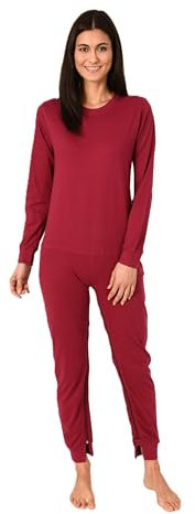 Normann Care Damen Pflegeoverall Langarm Einteiler Schlafanzug mit Reissverschluss am Rücken und Bein, Farbe:Beere, Größe:M