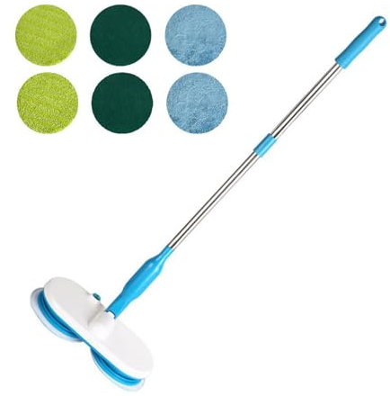 Balai électrique sans Fil, 150 TR/Min Nettoyeur Sol pour Surfaces Dures Rechargeable avec 6 Tampons Rechange Réutilisables, Balai pour Planchers Bois Franc, Balai à Franges