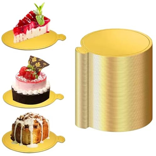 KHstylehoo 100 Pièces Support Gateau Rond, 9 cm Plateaux à Gâteau Ronds en Carton, Accessoires, Plateau Doree en Mousse, pour Base de Gâteau, Dessert, Mariage, Anniversaire, Fête