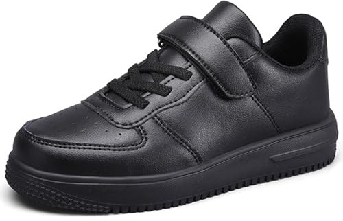 GOGOUP Boy's Trainers Kids Walking Tennis Shoes School Gym Sports Trainers Boys Girls Adjustable Strap Sneakers Breathable Lightweight Unisex Black 2 UK