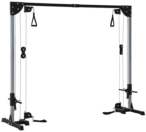 SPORTNOW Kabelzug Kraftstation für Zuhause Cable-Crossover Maschine, Steckgewichte bis 50kg belast pro Seite, Kabelzugstation mit Griffen, freistehend Kabelzugturm für Übungen Homegym 245 x 207 cm