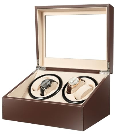 Coniaio Caja giratoria automática para 4 relojes + 6 espacios de almacenamiento, con motor silencioso y fuente de alimentación, piel sintética con ventana transparente