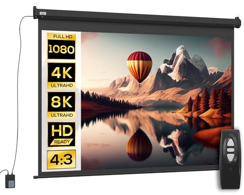 HOMCOM Beamer Leinwand 84 171 x 130 cm 4:3 HD 4K Elektrische Projektionsleinwand mit Fernbedienung Motor Leinwand für Heimkino oder Präsentationen Schwarz