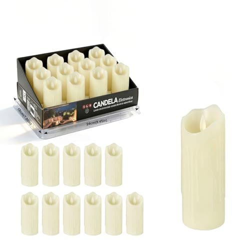 Dorunova Lumino Lumini Cimitero Candele Led Batteria Finte Fiamma Oscillante 365 Giorni Finte, Elettrici Durata Votivo Sostituibile (Avorio, Alt. 13 cm, 12 Pezzi)