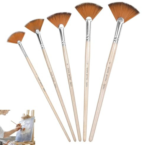 5 Pieces Fan Brush, Fan Brush for Painting, Artist Fan Brushes Set, Fan Paint Brushes for Oil, Watercolour, Beginners, Artists, Professionals