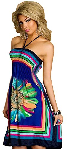 OCTOPUSIR Women Beach Cover up and Kaftans Wraps Ladies Summer Sleeveless Strapless Beach Sundress Ethnic Bohemian Off Shoulder Floral Printed Bandeau Boobtube Casual Mini Dress