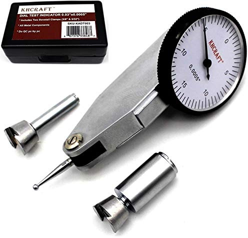 KHCRAFT Professional Dial Test Indicator 0-0.03x0.0005 Steel Hardened All Metal Components with 2 Steel Dovetail Clamps 3/8'' and 5/32'' in Storage Case