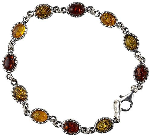 HolidayGiftShops Sterling Silver Multicolored Baltic Amber Bracelet Daisy, Genuine Baltic Amber Bracelet for Women, Amber Jewelry for Women, Sterling Silver Collection
