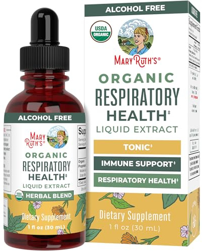 MaryRuth Organics USDA Organic Respiratory Health Liquid Drops with Mullein Leaf | Marshmallow Root & Elderberry | Mullein Drops for Lungs Herbal Blend | Immune Support Supplement | Vegan | 1 Fl Oz