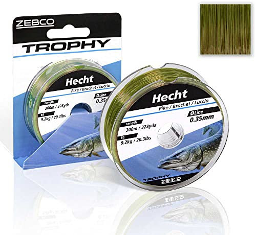 Zebco Qualitäts Trophy Hecht monofile Angelschnur Angel Zubehör Hechtschnur, grün, 0,40mm / 12,7Kg