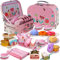Gifts2U Teeservice Kinder 41PCS Tee Set inkl Zinn Teekanne,Dessert Spielzeug,Kekse,Donut,Kuchen,Tischdecke und Tragetasche,Küchenspiel für Kinder ab 3 4 5 6 Jahren